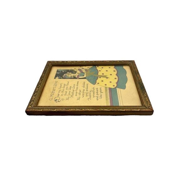 Vintage Framed Gift Mom Wood Ornate Golden Glass Picture “A Mother’s Love ” Poem - Picture 4 of 4